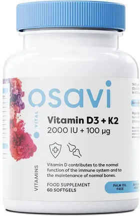 Osavi - Witamina D3 + K2 - 2000IU + 100mcg - 60 softgels