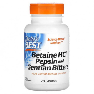 Doctor's Best - Betaine HCl Pepsin & Gentian Bitters - 120 kapsułek