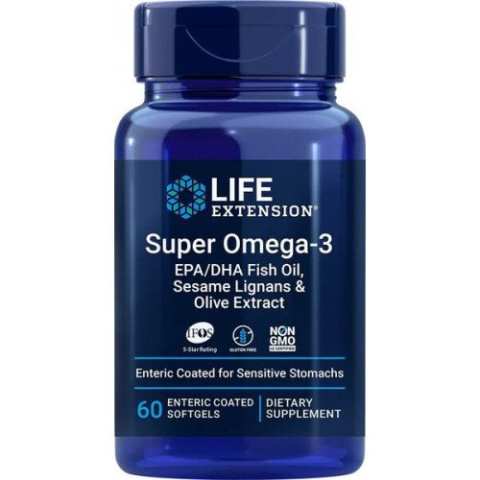 Life Extension - Super Omega-3 EPA/DHA with Sesame Lignans & Olive Extract - 60 enteric coated softgels Life Extension - Super Omega-3 EPA/DHA with Sesame Lignans & Olive Extract - 60 enteric coated softgels