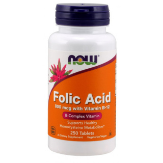 NOW Foods - Folic Acid with Vitamin B12 - 250 tabletek
